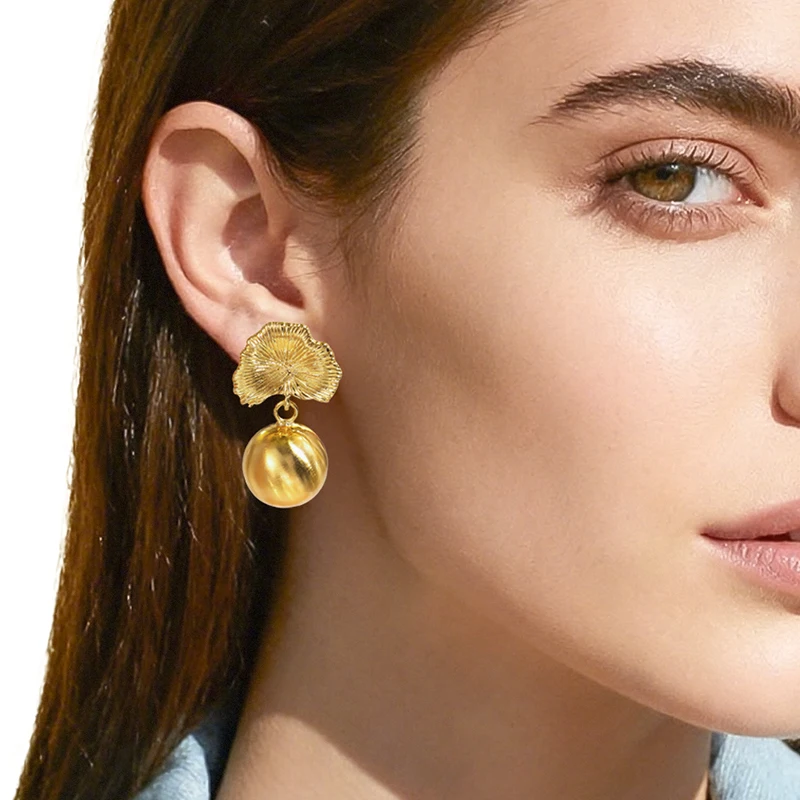 

YTJX 18K Copper Gold-Plated New Style Flower Popular Imitation Pearl Water Drop Elegant Ladies' Earrings Fashionable