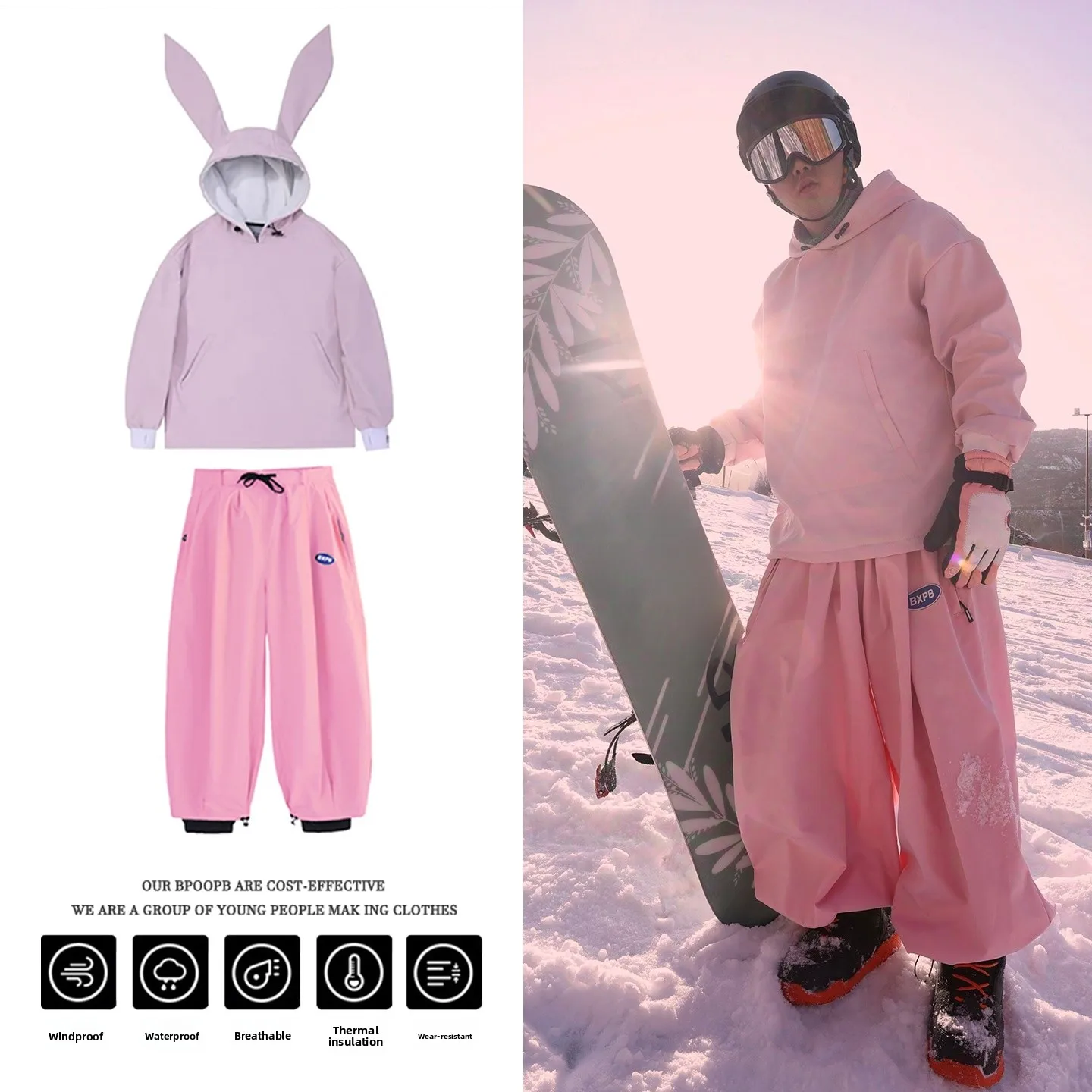 thiened-rabbit-ear-ski-suit-set-men-women-outdoor-waterproof-warm-snowboard-ski-clothes-pants-for-single-board-and-double-b