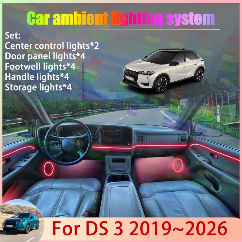 

For DS 3 2019~2026 Citroen D34 Crossback MK2 2th 2/18 in 1 Car Atmosphere Light Lamp RGB Shade Ensemble Streamer Atmosphere Set