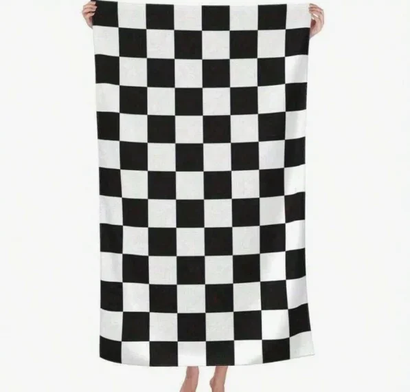 Oversized Large Quick-Dry Beach Towel Women Men Friendly Black White Checkered Absorbent Soft Microfiber Bath Towel