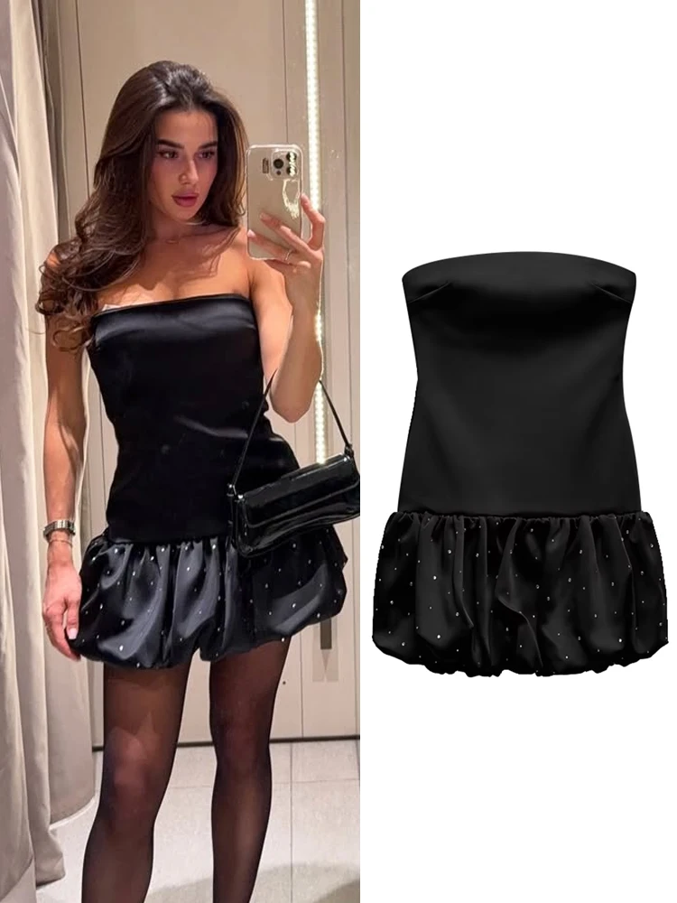 Fashion Patchwork Strapless Mini Dress For Women Elegant Sleeveless Backless Party Dress Female Chic Lady Short Evening Vestidos