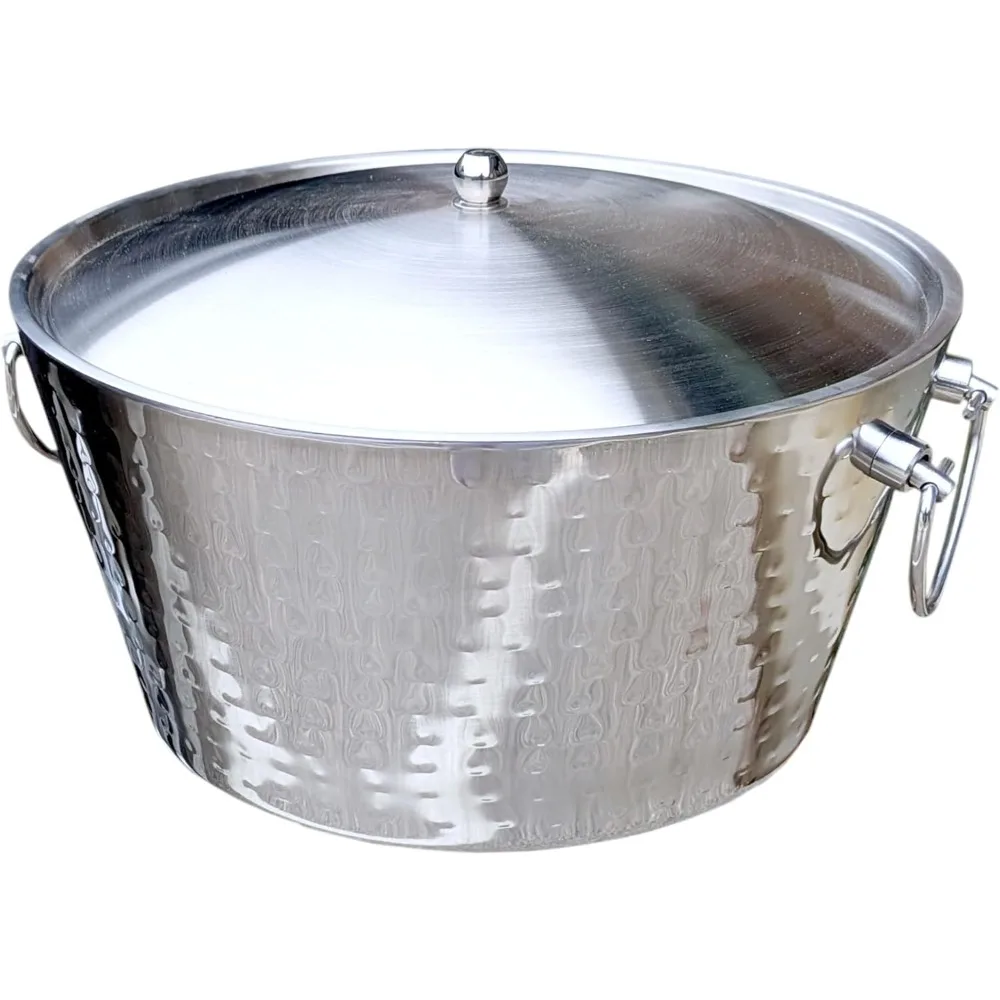 Cubo de hielo grande aislado de acero inoxidable con tapa para fiestas, hielo y bebidas de metal anclado