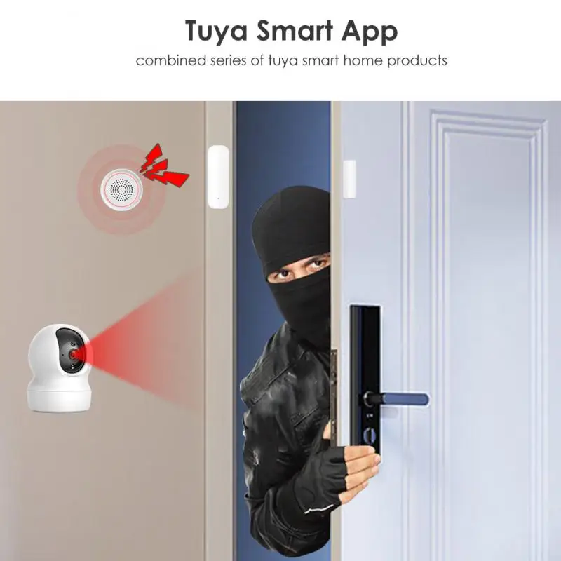 Tuya-Capteur de porte et fenêtre WiFi intelligent, détecteur d'ouverture et de fermeture magnétique, système d'alarme de sécurité, fonctionne avec Smartlife Alexa et Google Home