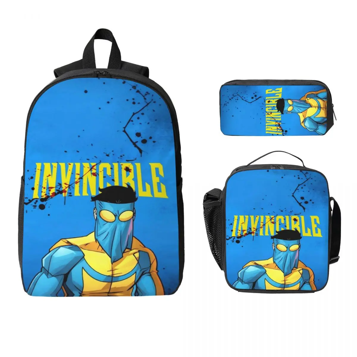 

3 шт., набор рюкзаков Invincible Omniman для девочек и мальчиков, сумки для ручек, наборы сумок для книг с коробкой для завтрака для школьников, рюкзак