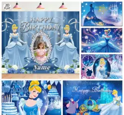 Cinderella Backdrop Banner Pumpkin Carriage Girls Birthday Party Custom name Children Room Photography Poster Decor Background