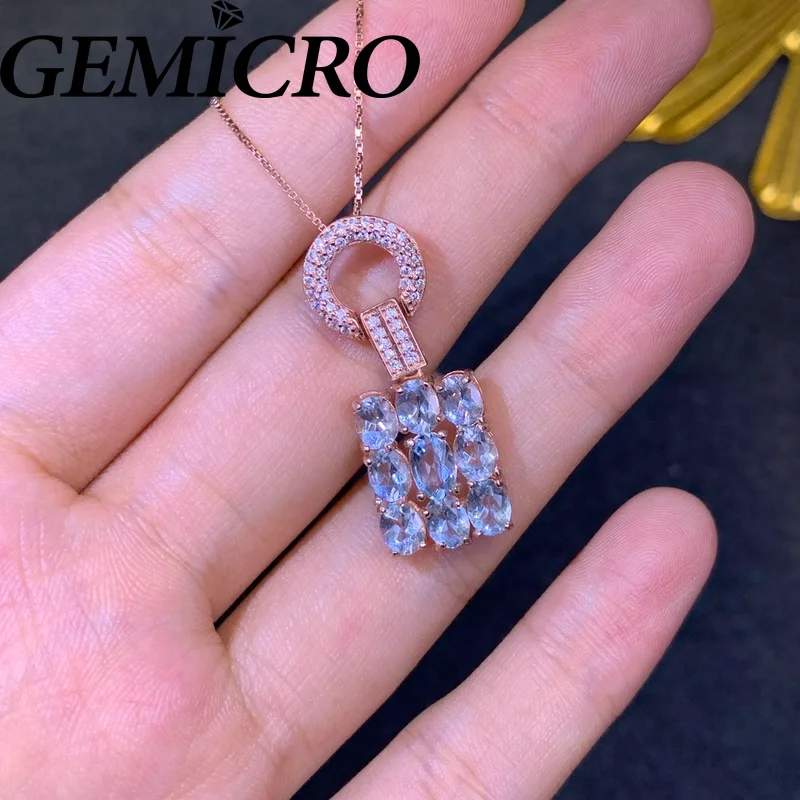 Gemicro 100% 925 Silver New Arrival Attractive 4*5mm and 4*6mm Natural Aquamarine Pendant Necklace for Women Jewelry Wear Gifts