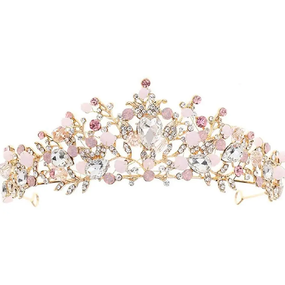 Pink Crystal Tiara Princess Costume Crown for Kids Flower Tiara Headband Queen Crown with Diamond Crystal for Birthday Wedding