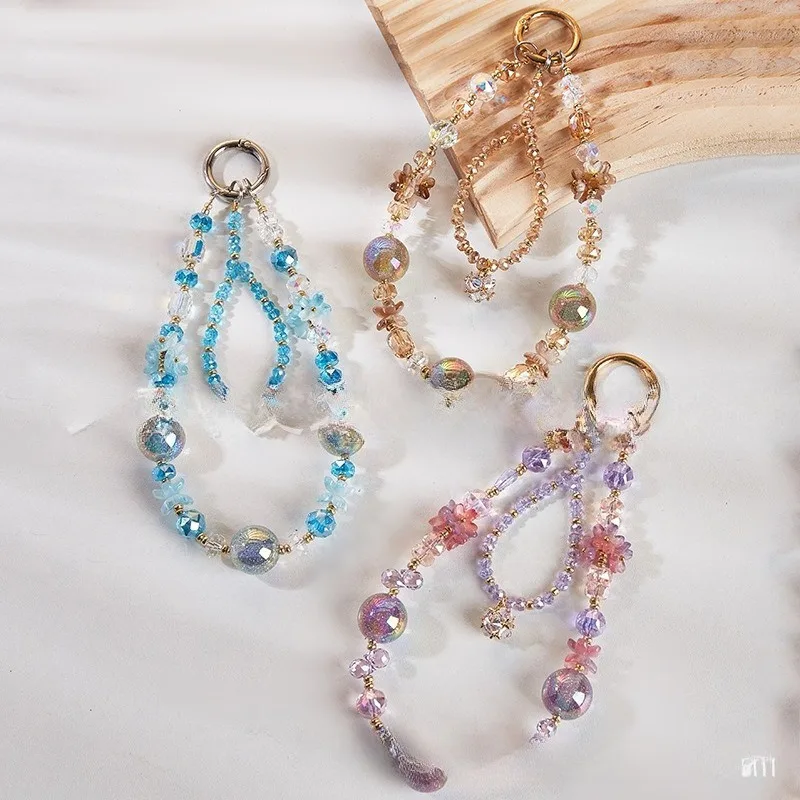 

Exquisite Bead Popcorn Crystal Bead Mobile Phone Chain Female Butterfly Keychain