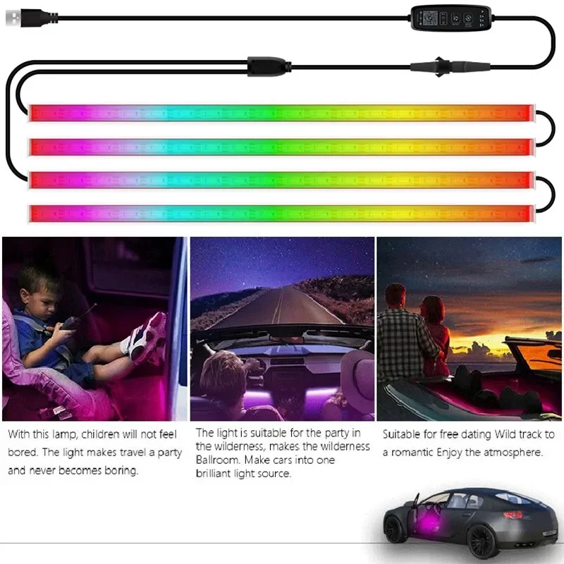 Car Interior Symphony LED Foot Light 36/48/72LED Ambient Foot Light Strip RGB Atmosphere Decorative Lamps App Remote Control