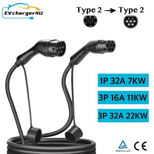 EVcharger4U IEC62196 16A/32A 7KW/11kW/22KW Tipo 2 a Type2 Cable de carga EV 3M/5M/7M Vehículo eléctrico PHEV en estación pública
