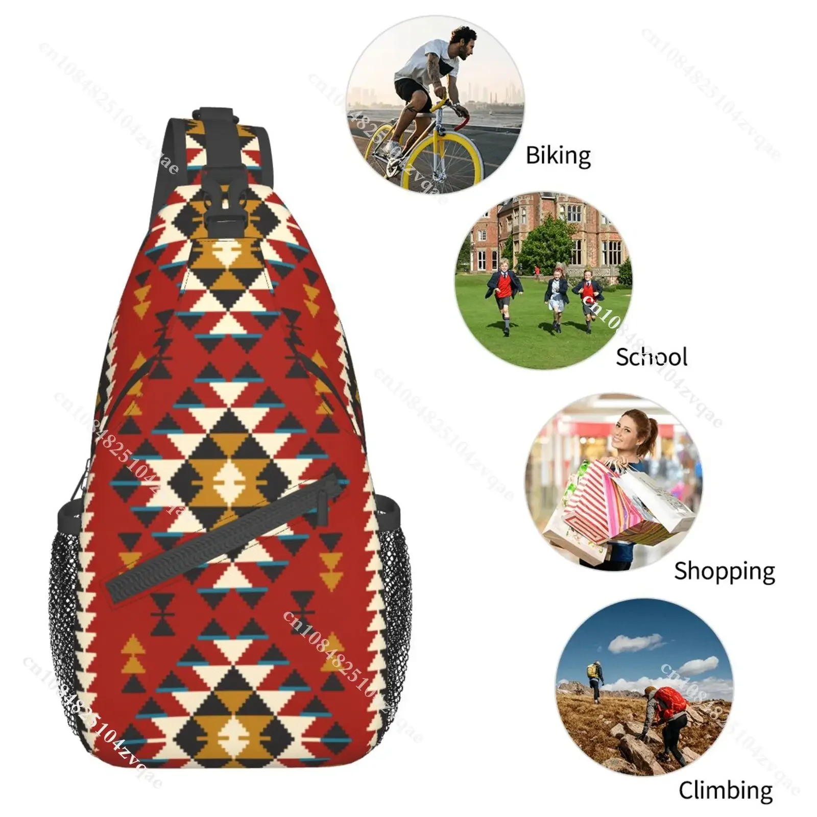 Indian Aztec Navajo tas selempang ransel, tas dada etnik tanpa kelim pola geometris warna-warni pola geometris dapat disesuaikan