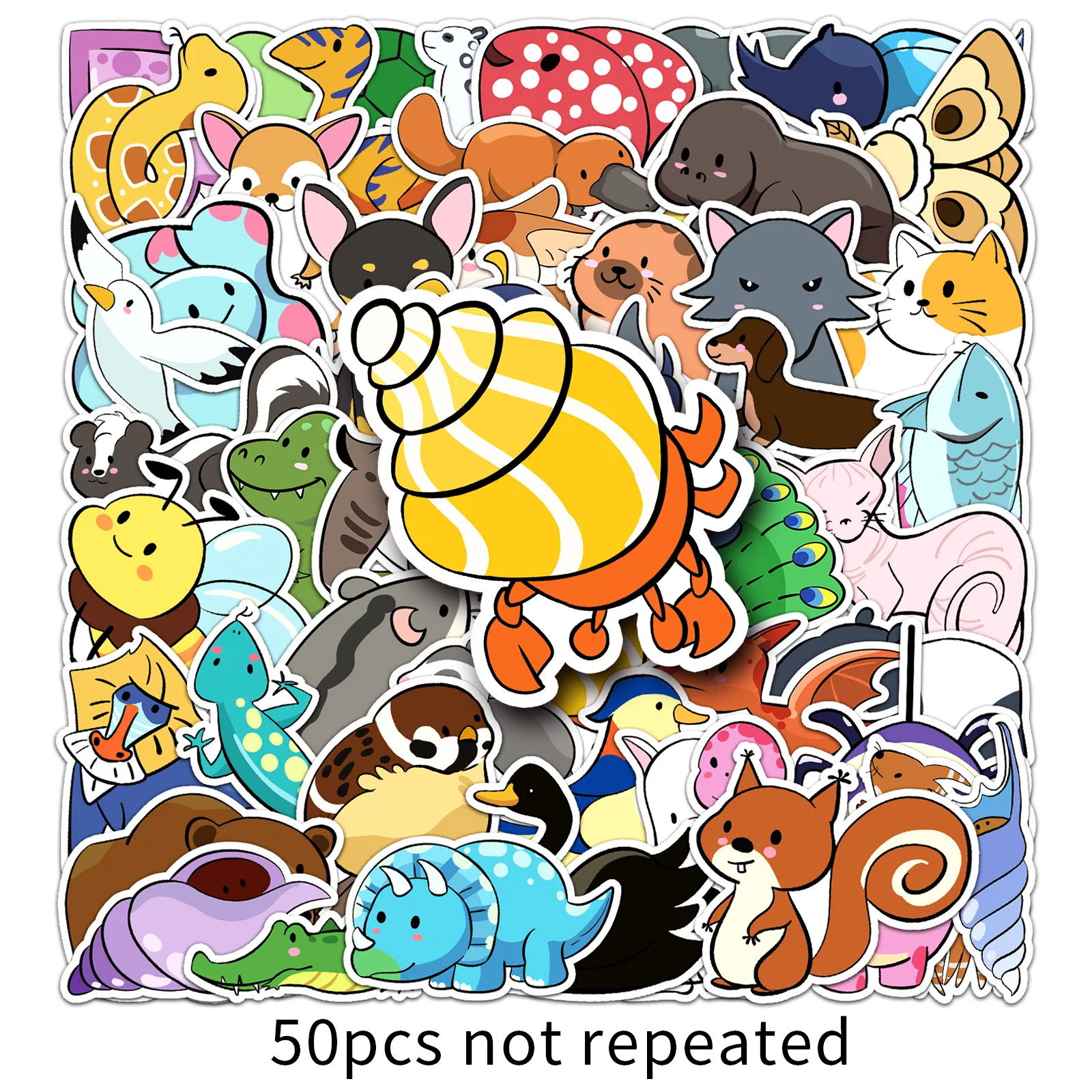 50PCS/Set Cute Animal Stickers Kawaii Cartoon Panda Fox Dinosaur Rabbit Puppy Tortoise Fish Stickers for Kids Diary Scrapbooking