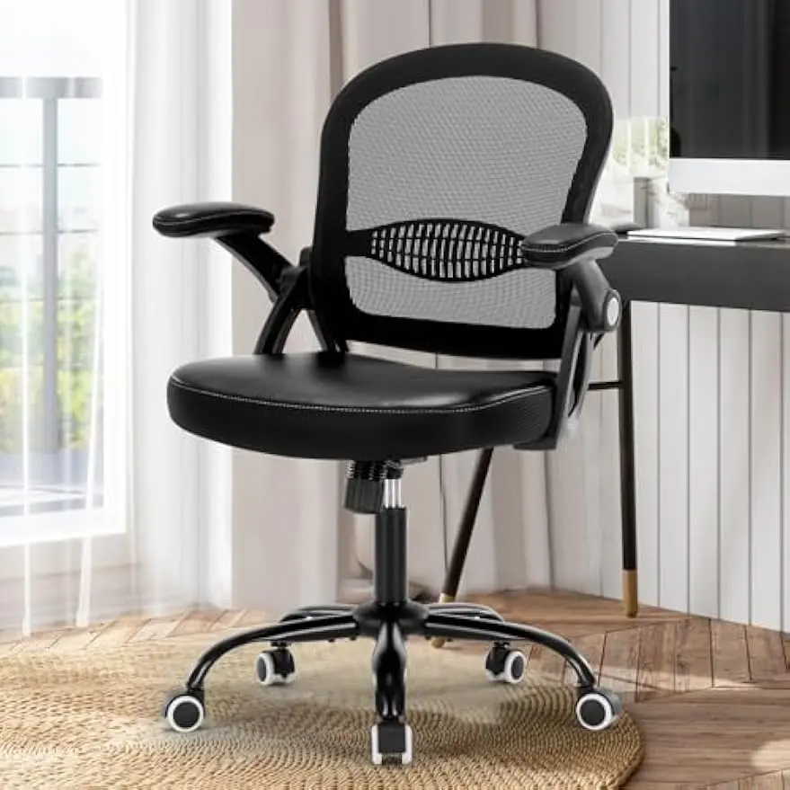 Ergonomic Mesh Office Chair Black Adjustable Breathable with Flip-up Armrests- Rolling Swivel Desk Chair for Home and Office Use