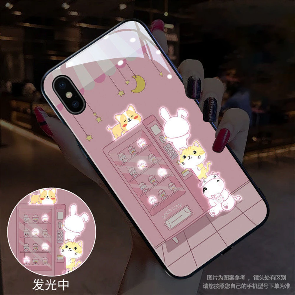 Cute Cartoon Light Up Phone Case For iPhone 16 15 14 13 12 11 Pro Max X XS XR Protective Cover LED Call Flash