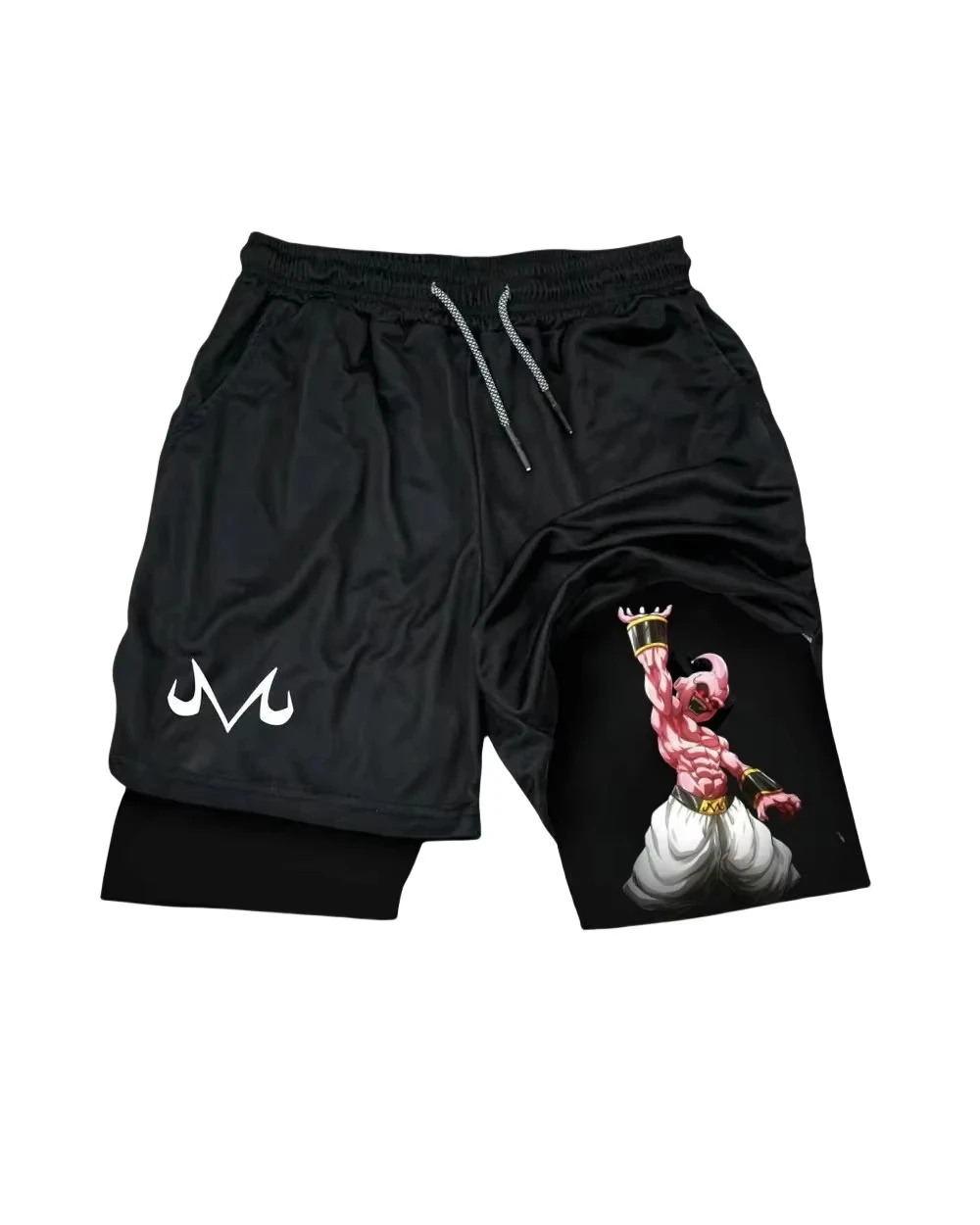 Dragon Ball Majin Buu Sport Shorts with M Logo and Anime Character Print Loose Fit Quick Dry FabriAnime men's sports shorts