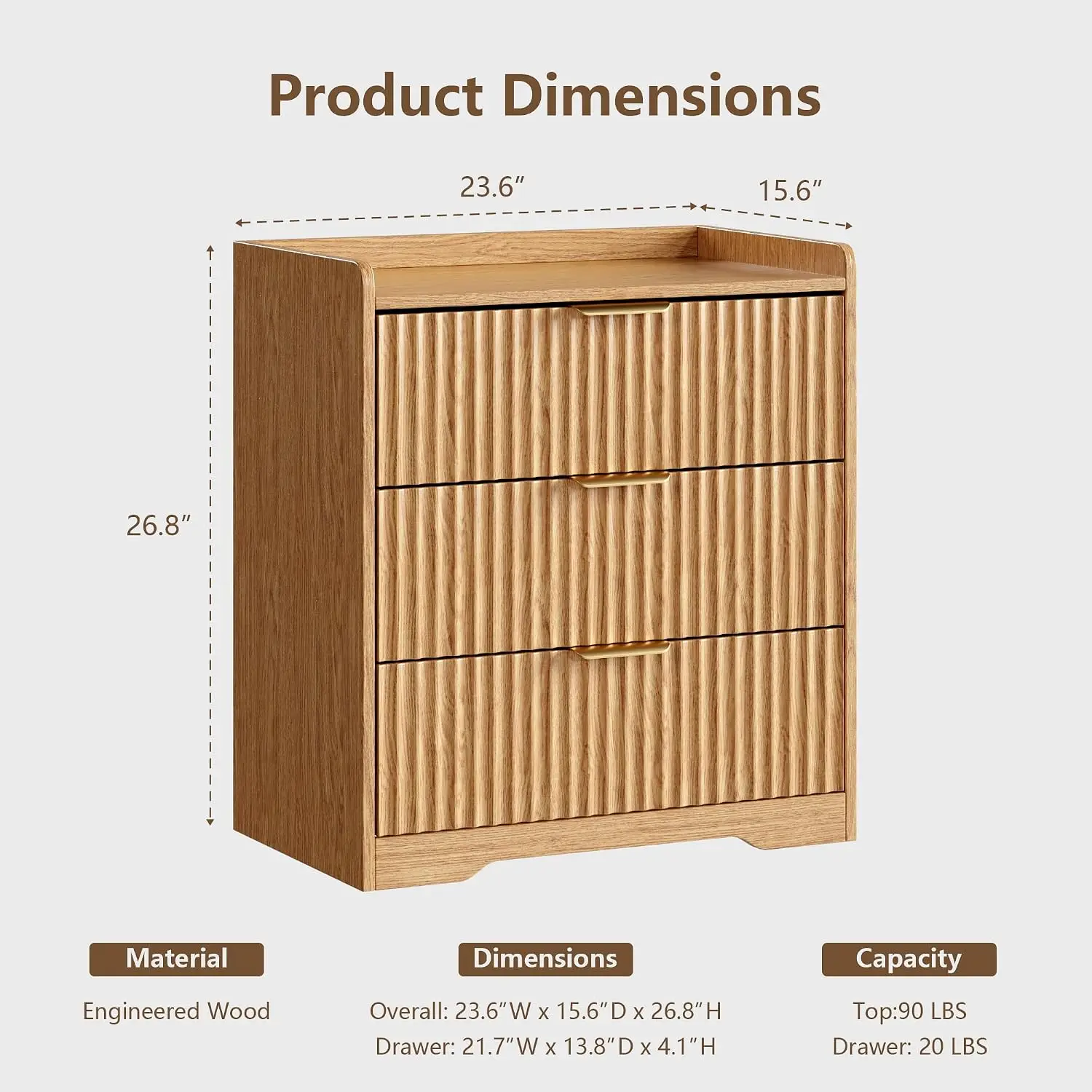 Modern Fluted 3 Drawer Dresser for Bedroom 24