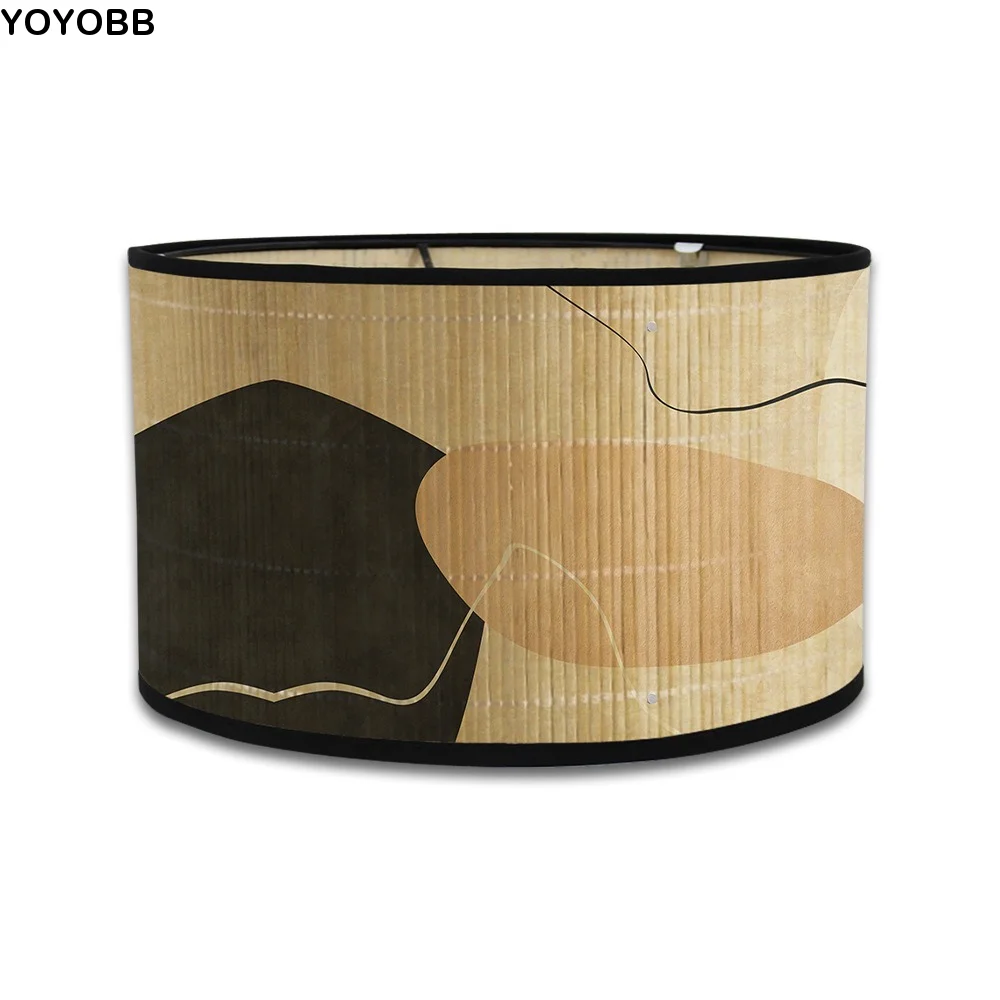 Handmade Bamboo Lampshade Hangable Abstract Line Pattern Pendant Chandelier Long-Lasting Greenery Patterned Retro Lampshade Room