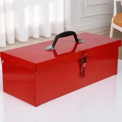 

Premium Iron Toolbox Portable Metal Storage Box Red Small Tool Case For Hardware Nails Screws Lightweight Shockproof Household