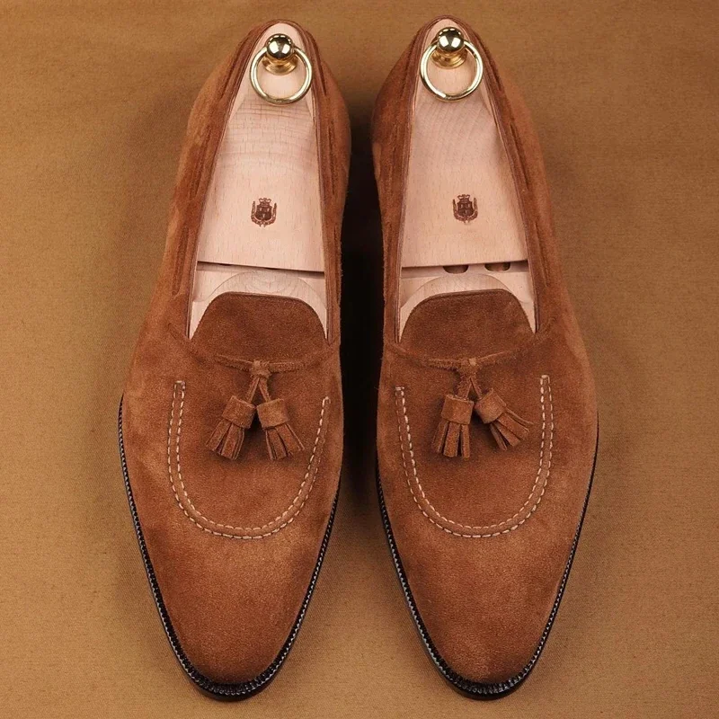 New Loafers for Men Flock Slip-On Breathable Casual Tassels Size 38-47 Handmade Men Dress Shoes Zapatos De Hombre