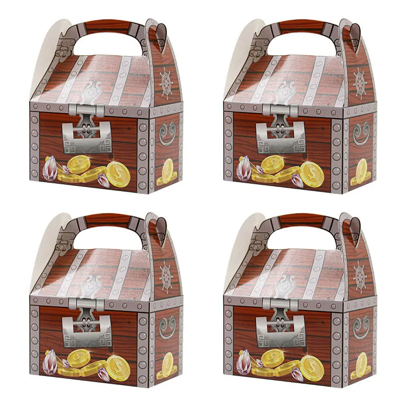 Pirate Treasure Chest Treat Box Paper Cardboard,Decoration Party Favor Goodie Candy Box Grab Bag,Fun Treasure Chest Treat Boxes