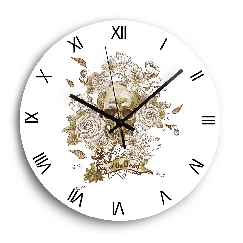 Day of the Dead Themed Wall Clock Flower Skull Clock Home Living Room Decor Creative Unique Best Seller