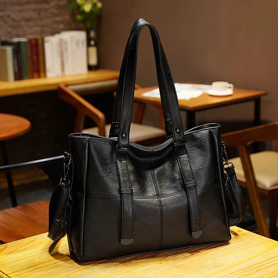 

Large Tote Bags For Women Soft PU Leather Black Large Capacity Shopper Shoulder Crossbody Bag High Quality Purse Handbags Bolsas