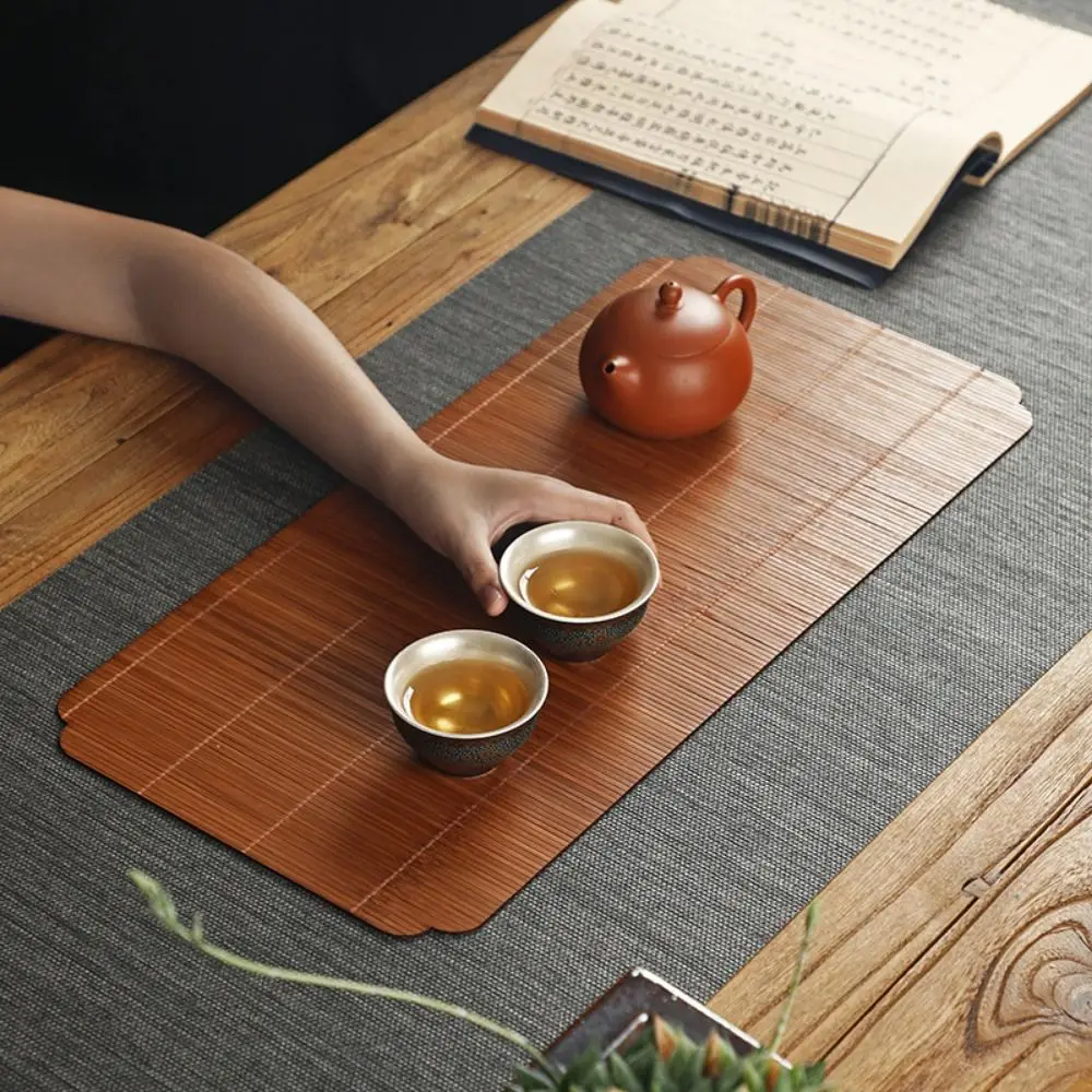 Multicolor Bamboo Tea Mat Heat Insulation Anti Scalding Tea Ceremony Accessories Multi-shape Hand-woven Tea Mat