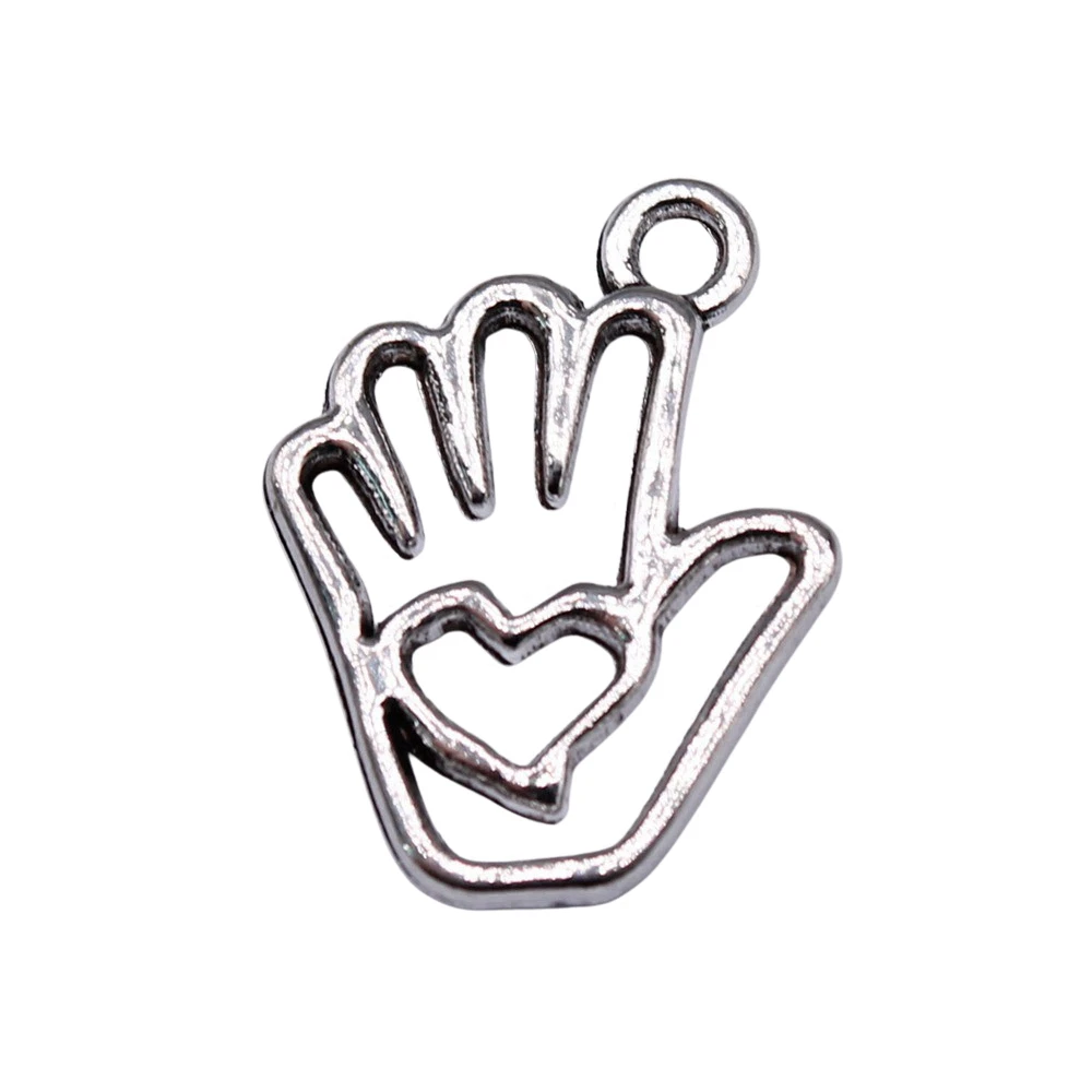 10pcs/lot 19x14mm Heart Palms Charms For Jewelry Making Antique Silver Color 0.75x0.55inch