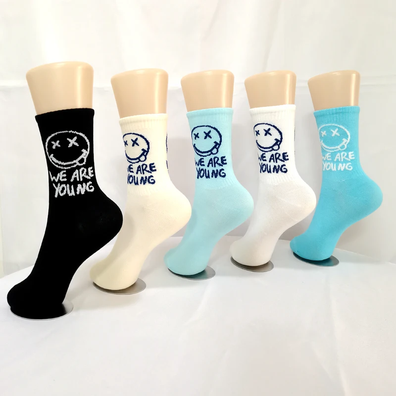 Japanese  Cartoon Pattern Hip Hop Style Breathable Mid Tube Socks Skateboard Letter  Socks 1 Pair Soft Long Sock For Women