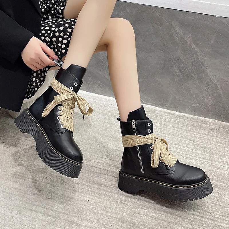 Ms High-top Shoes British Style Leather Boots Round Toe Casual Lightweight Thick Bottom Outdoor Trendy Martens boots