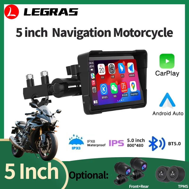 

5 Inch Wireless Carplay Android Auto Motorcycle Navigation Portable IPX8 Waterproof Touch Screen Display Dual BT Motor Monitor