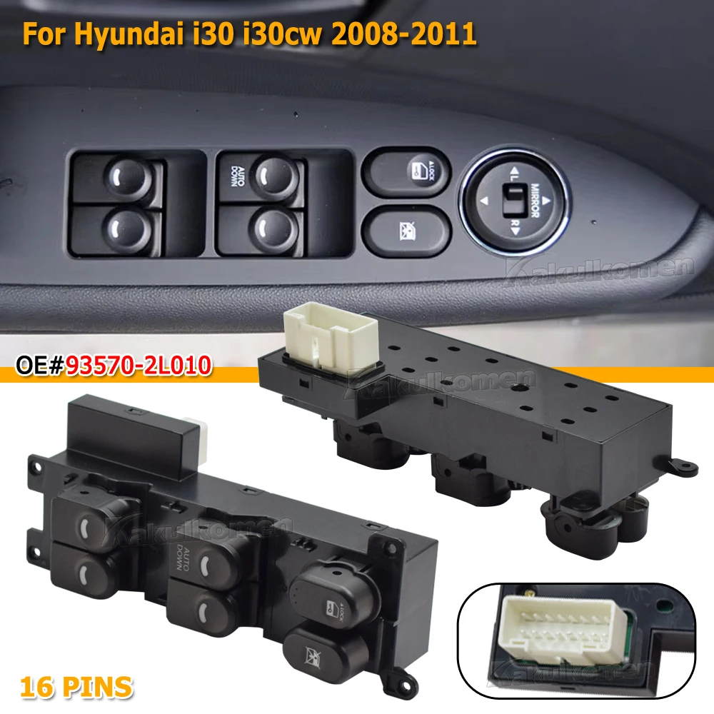 Car Front Left Window Control Switch Lifter Button Driver Side 93570-2L010 For Hyundai i30 I30cw 2008 2009 2010 2011 935702L010