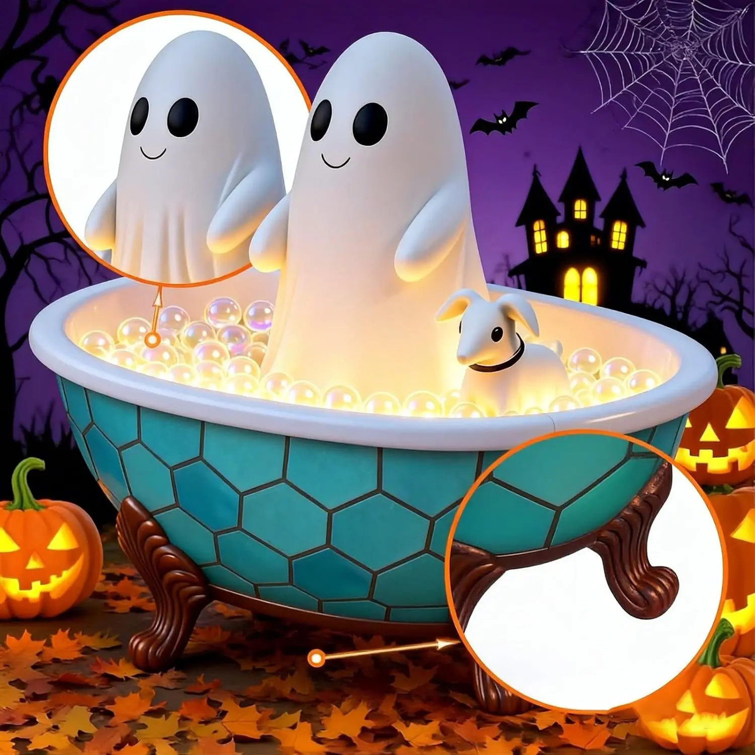 Halloween Ghost Bubble Bath Lamp, Cute Bathtub Ghost Night Light, Battery Led Lamp for Bathroom Decor, Spooky Reading Nightlight
