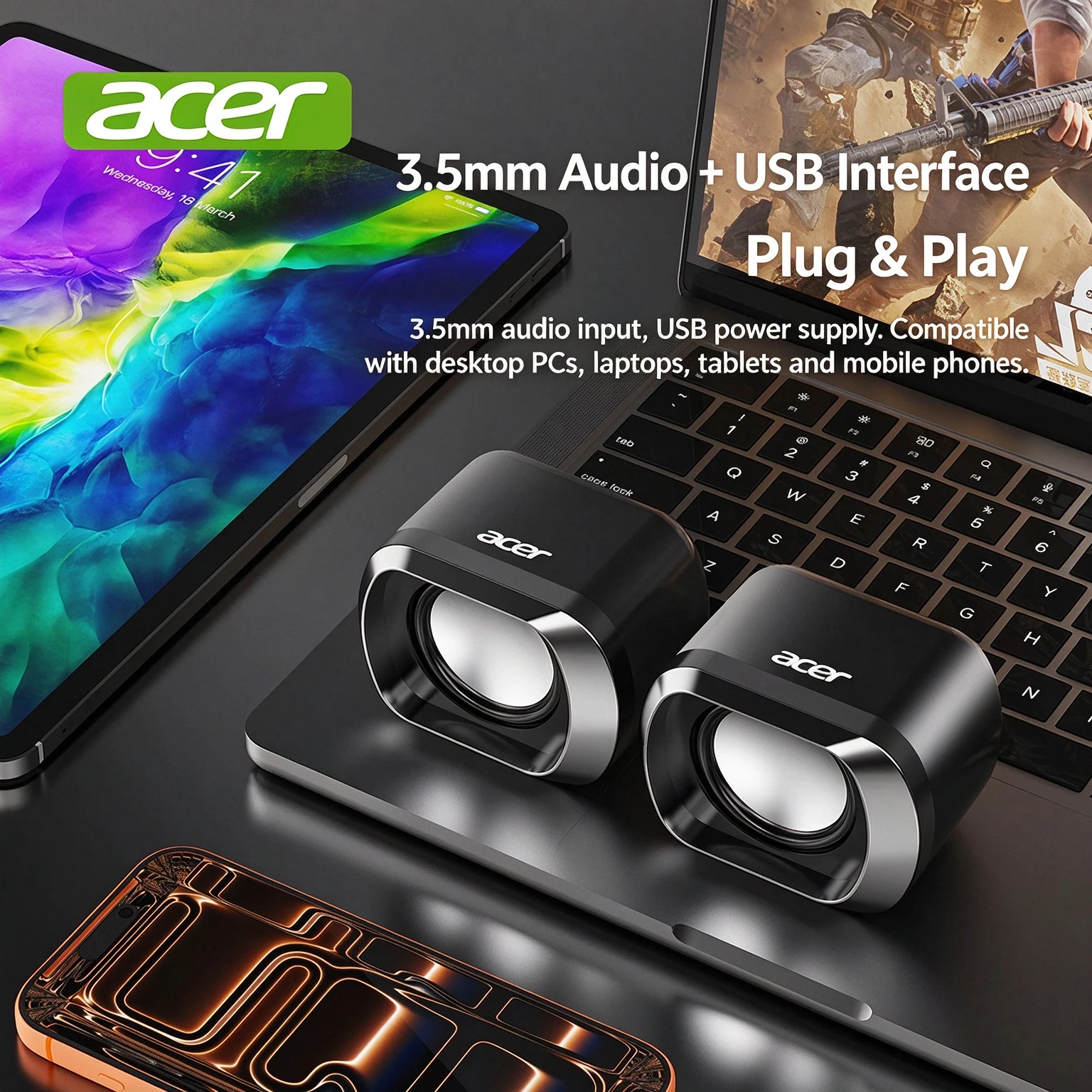 Acer OSK263 High-End Computer Speakers, Desktop & Laptop Multimedia 2.0 Audio System with Subwoofer