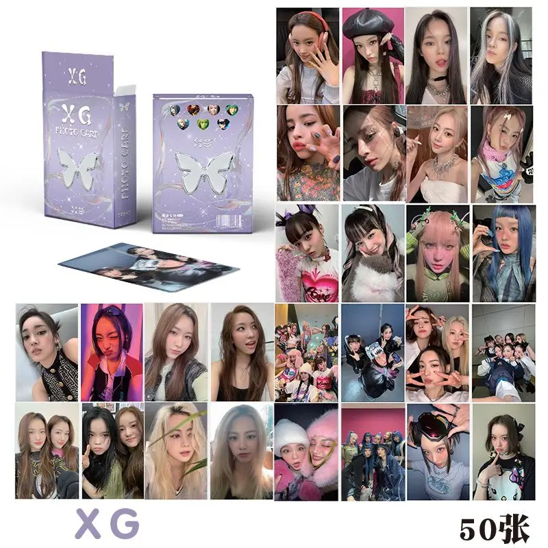 50 قطعة Kpop XG بطاقات الصور بالليزر Jurin Chisa الجانبين الطباعة الزاوية المستديرة مشرق فيلم بطاقات بريدية Juria Maya LOMO بطاقات مروحة هدية