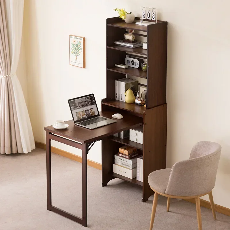 Multi-functional Folding desk Bookcase Integrated solid wood corner desk Household children's study table