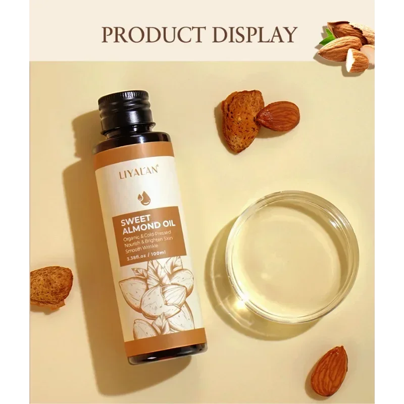 Aceite de almendras dulce, 100ml, nutre, suave, antiarrugas, hidrata la piel seca, cuidado corporal, masaje, fortalece el cabello, cuidado de la piel Natural puro