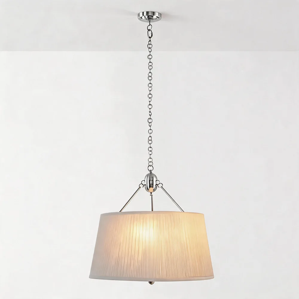Retro Pleated Fabric Pendant Light Nordic Restaurant Living Room Bedroom Study Villa Atmosphere Decorative Lamp