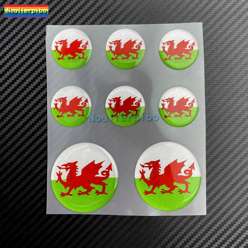 8 Piece Wales Logo Sticker Gel Dome Resin Sticker 3D Car Sticker  Phone Laptop Trolley Case Helmet Car Window Bumper Decal