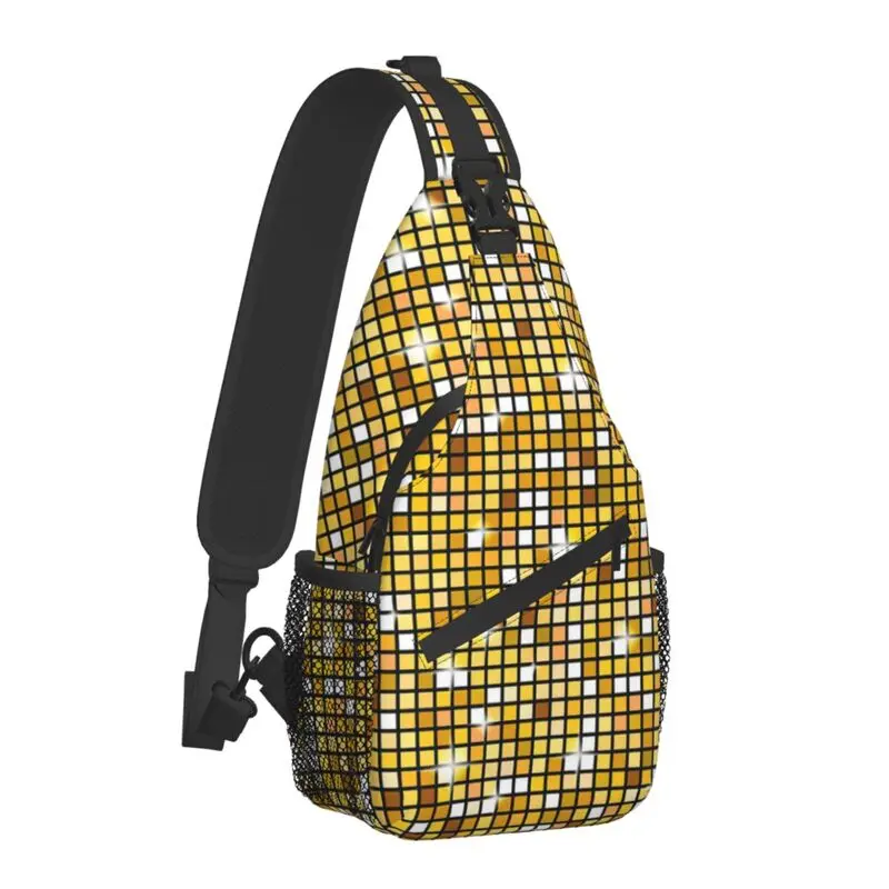 Gold Disco Ball Glitter Sling Chest Crossbody Bag Men Casual Shoulder Backpack for Traveling