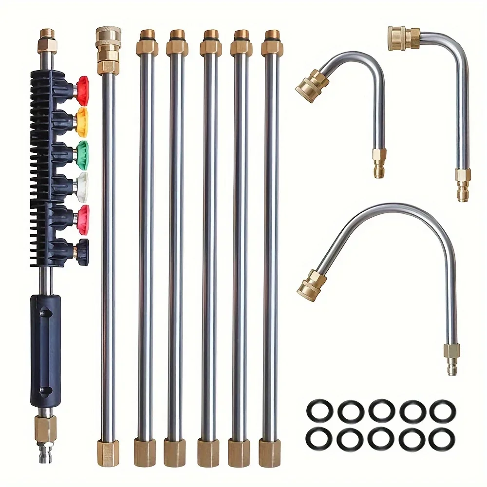 10 Stks/set Hogedrukreiniger Verlenging, Snel Aansluitende Powerwasher Lans Met 6 Nozzle-Koppen, Sloot Reinigingsbuigmachines