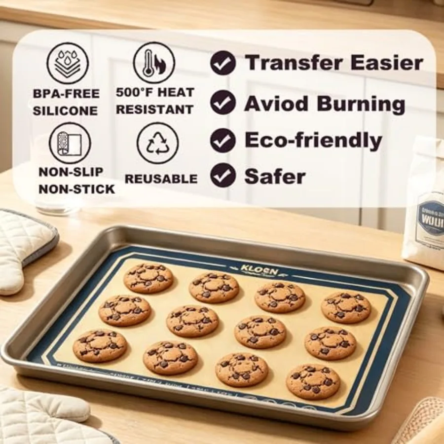 Silicone Baking Mat 16.5″ × 11.6″- 2 Pack, Non-Stick and 500°F Heat Resistant Macaron Silicone Mats, Easy to Clean Reusable Foo