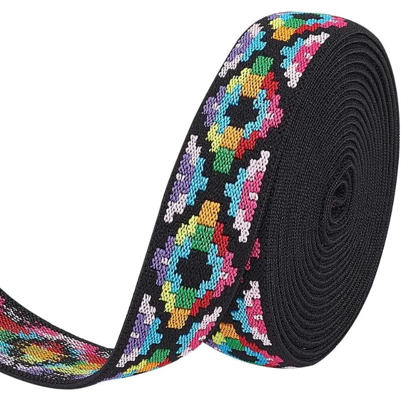 Band élastique jacquard 1 pouce vintage à motif rhombique Le choix expert pour vos projets de couture élégants