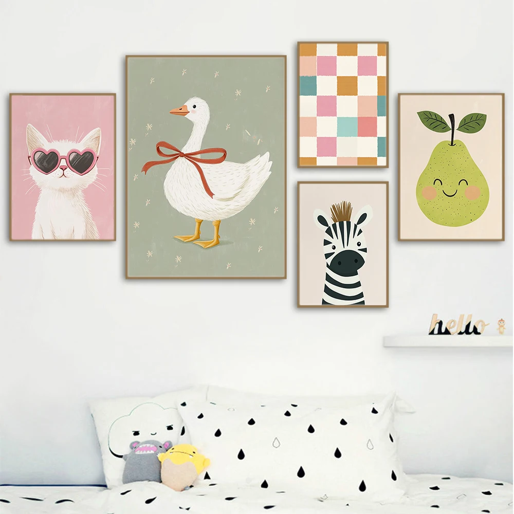 Room Prints Wall Art Baby Animal Cat Goose Giraffe Murals Playroom Bedroom Decoration Safari Nursery Decor Poster Kids
