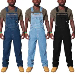 Men Overalls Jeans Bib Denim Cargo Work Pants New Trousers Large Size Summer Male Multi-pocket Strap Casual Streetwear