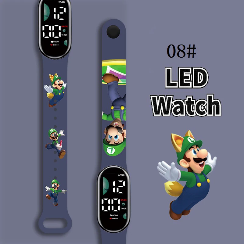 

Super Mario Bros Children's Watches Anime Character Luigi Luminous Bracelet Watch LED Touch Waterproof Kids Digital Watch Gifts