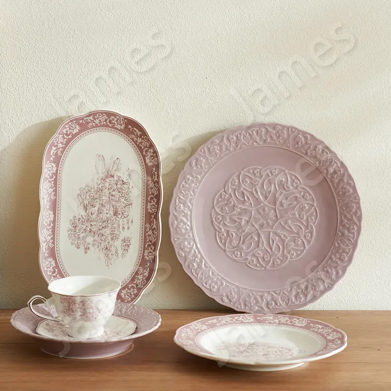 

Dinner Plate Overglaze Palace Style Modern Relief Purple Plates Steak Pasta Plates Cake Dessert Plates Vegetable Salad Tableware
