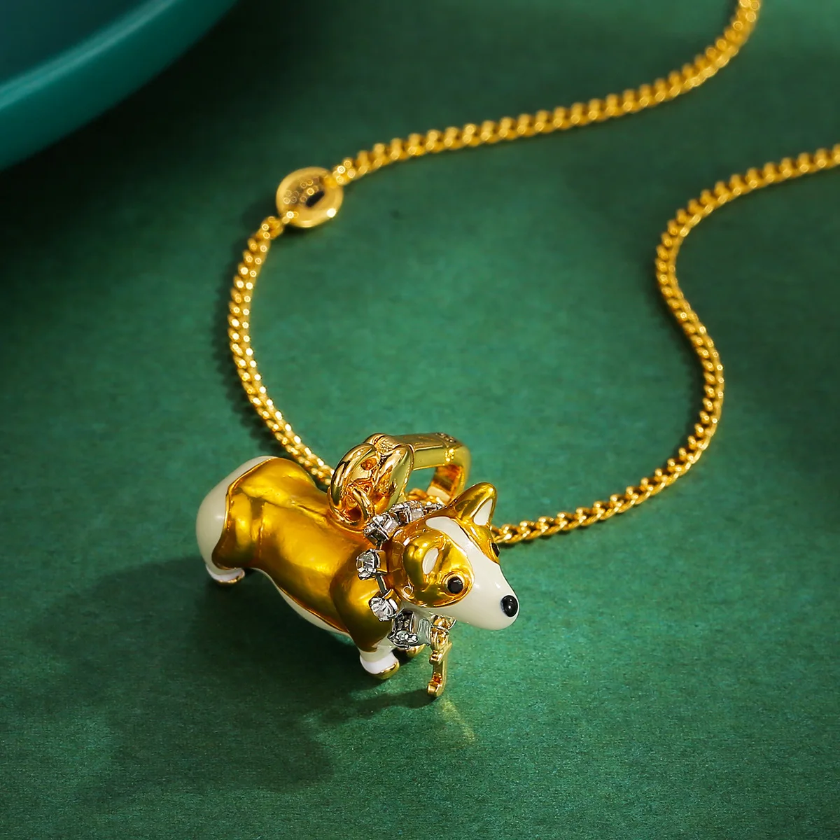 

1Pc Fashion Luxury Golden Zircon Enamel Corgi Puppy Pendant Necklace for Women Sweet Party Jewelry Bag Keychain Decoration Gift