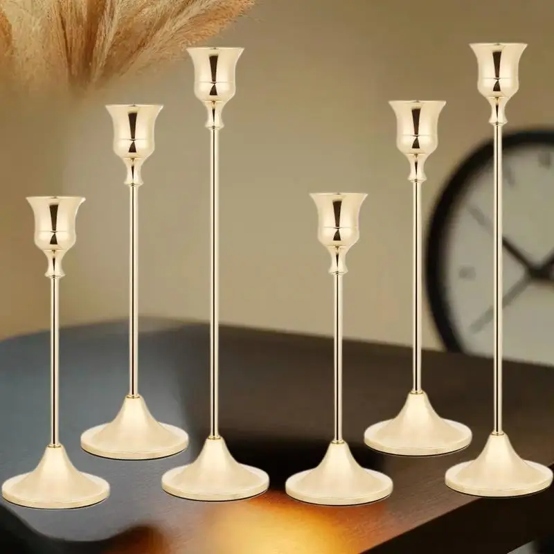 Aged Sophisticated Metallic and Aluminum Trio Candle Holder Set, Used for Home and Hotel Ornaments, Wedding Anniversaries
