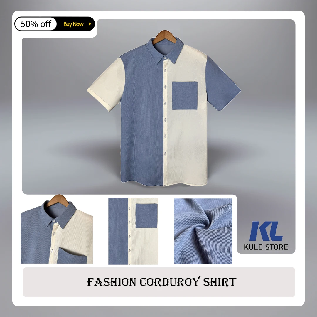 Men's Corduroy Shirt For Casual Work and Daily Life Shirt Collar Loose Fitting Patchwork color Full open collar Men's Clothing